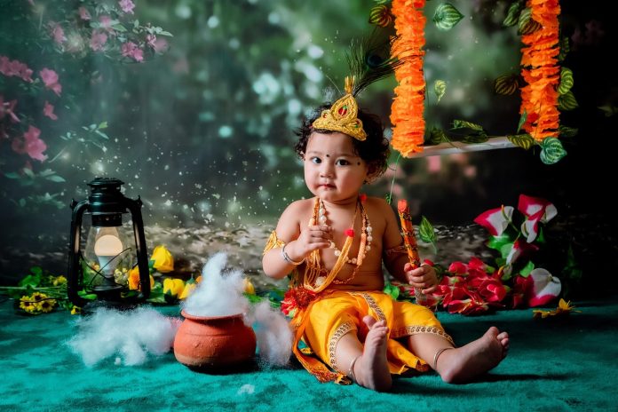 Celebrate Krishna Janmashtami with devotion and style! Shop Laddu Gopal dress, Bal Gopal poshak, Janmashtami decoration items & Radha Krishna costumes at 45% + 15% OFF.
